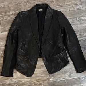IZZUE Black Women's LEATHER Blazer Jacket Hong Kong Designer Size S butter soft